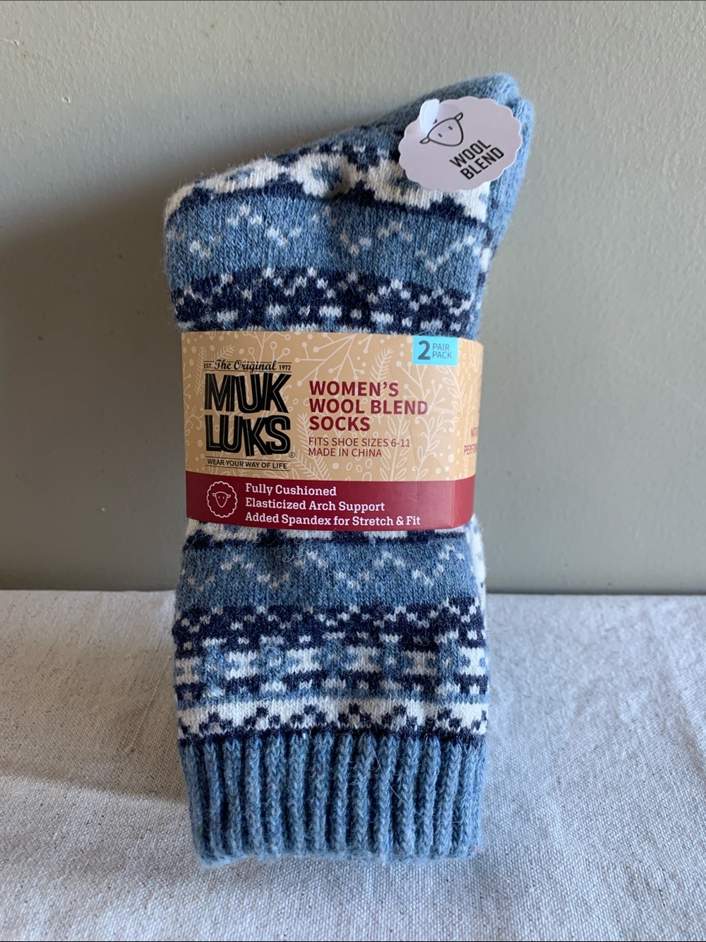 Muk Luks Blue and White Fair Isle Wool-Blend Women's Socks